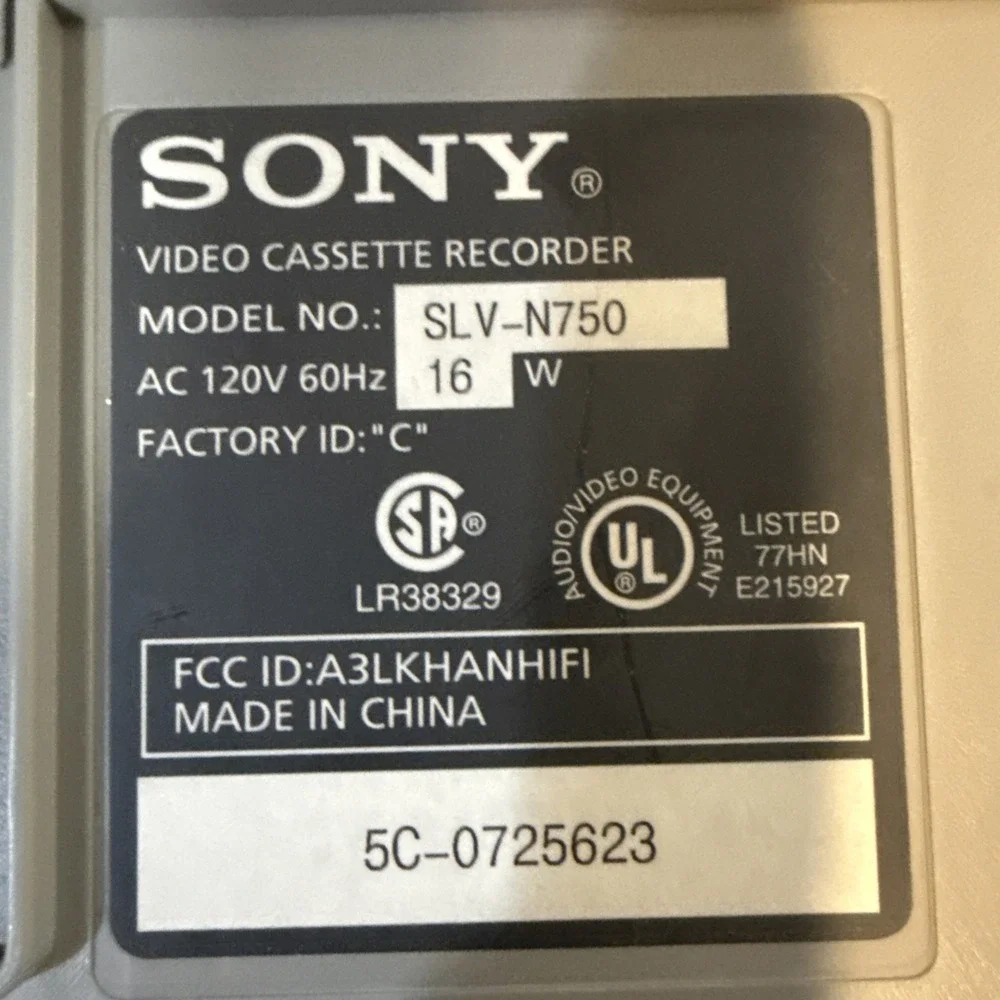SONY SLV-N750 HI-FI STEREO VIDEO CASSETTE RECORDER Untested